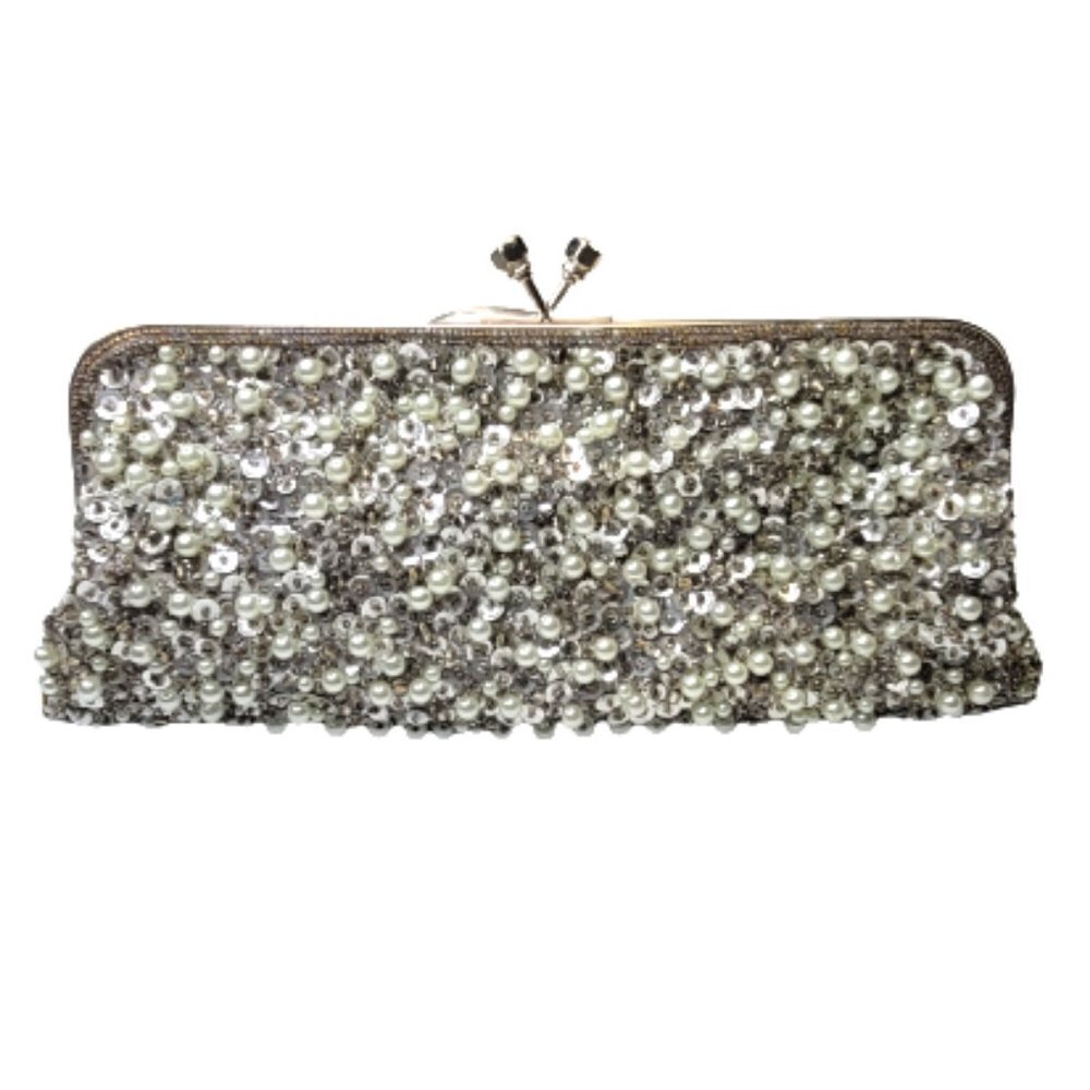 Silver Sequins and Pearl Clutch Purse